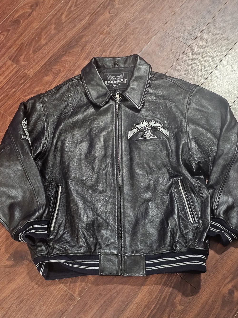 Vintage Avirex Men's Black Leather Night Phoenix Bomber Sz 4XL